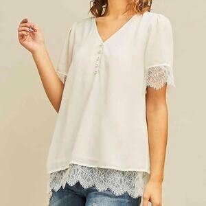 Beautiful Ivory and Lace Top S